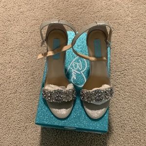 Betsy Johnson metallic silver crystal heels